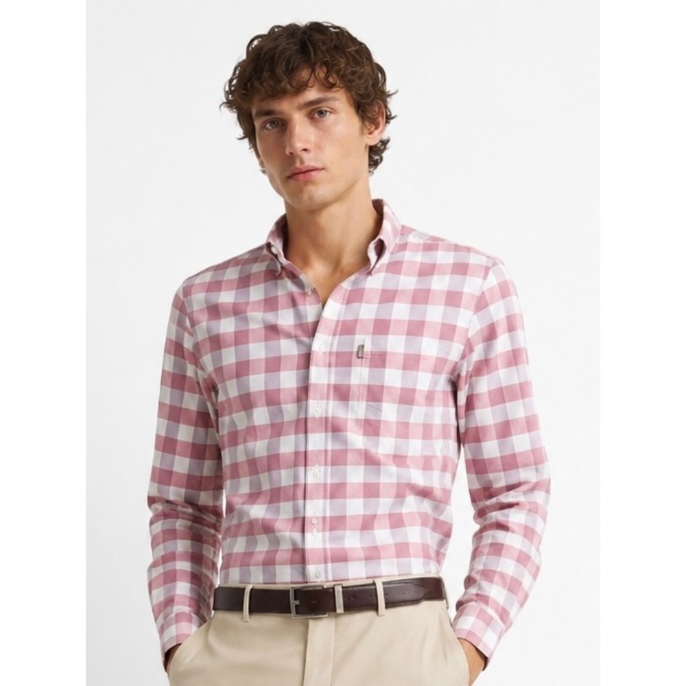 Burberry Brit Button Down Mens Large Pink Buffalo Check Shirt by Preppy Classic